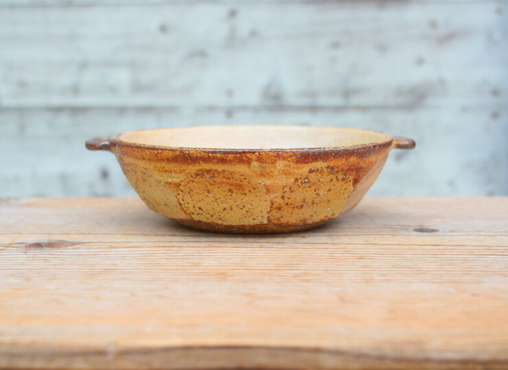 灰釉面取耳鉢Ｌ