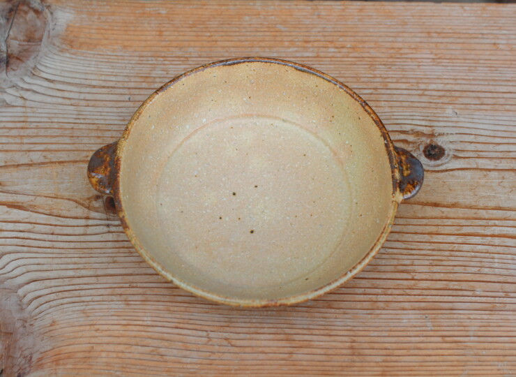 灰釉面取耳鉢Ｌ