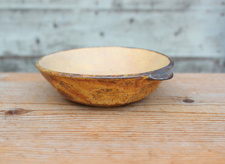 灰釉面取耳鉢Ｏ