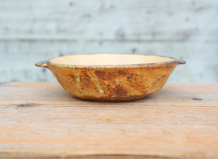 灰釉面取耳鉢Ｏ