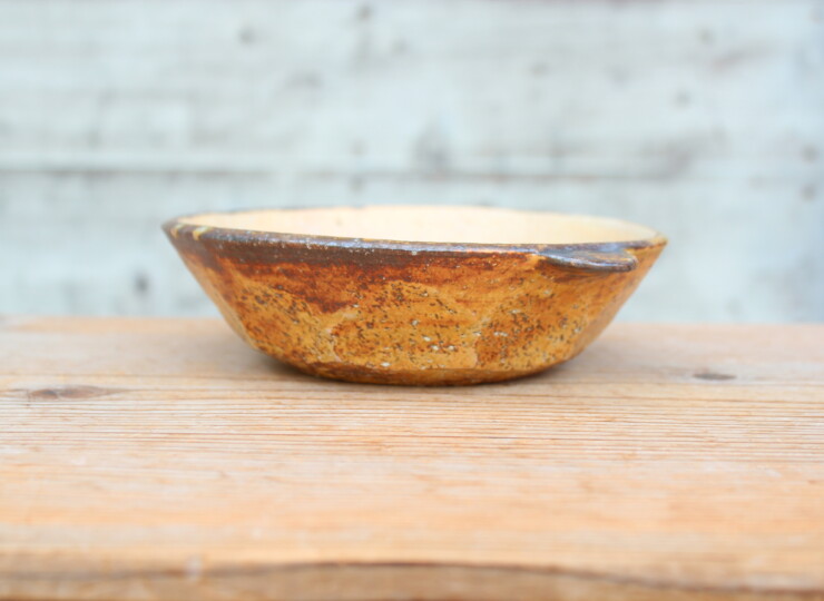 灰釉面取耳鉢Ｏ