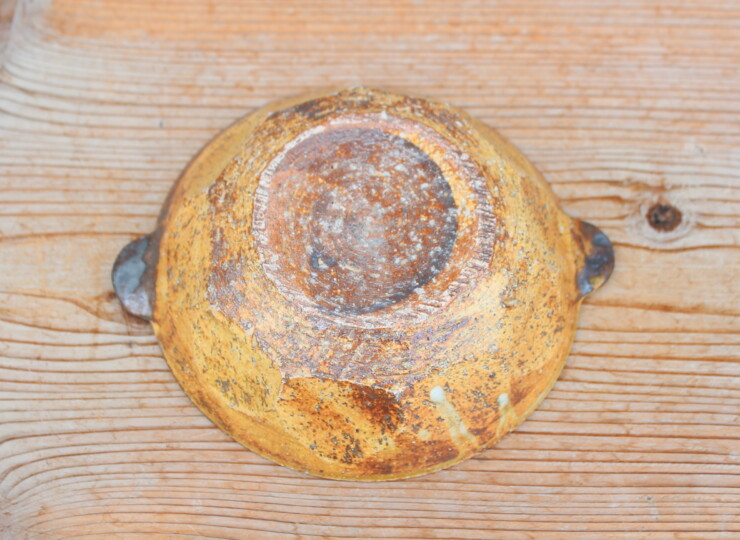 灰釉面取耳鉢Ｏ