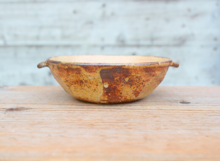 灰釉面取耳鉢Ｒ