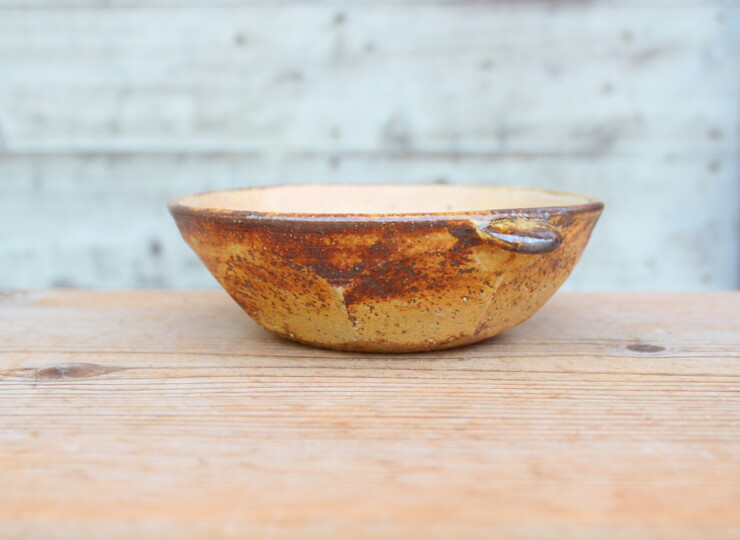 灰釉面取耳鉢Ｒ