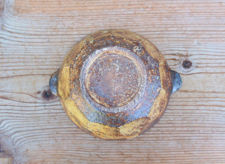 灰釉面取耳鉢Ｆ