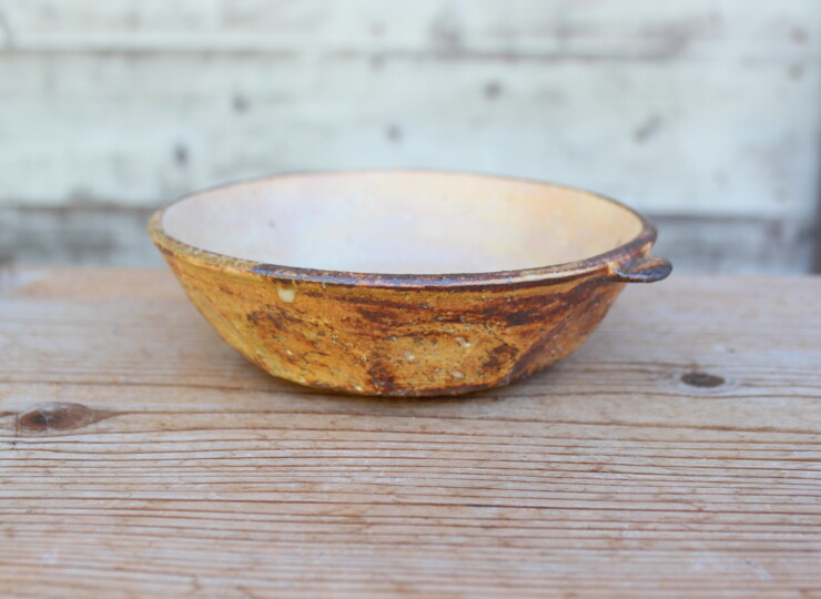 灰釉面取耳鉢Ｉ