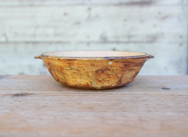 灰釉面取耳鉢Ｉ