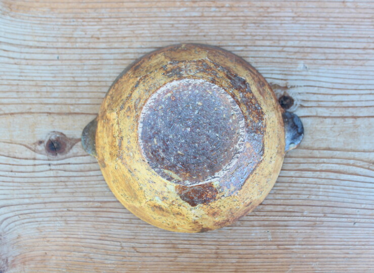 灰釉面取耳鉢Ｋ