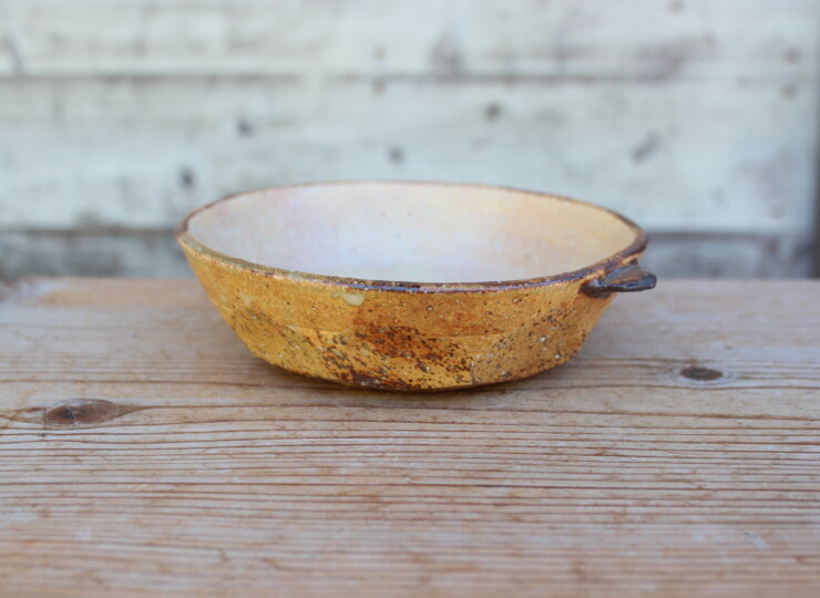 灰釉面取耳鉢Ｌ