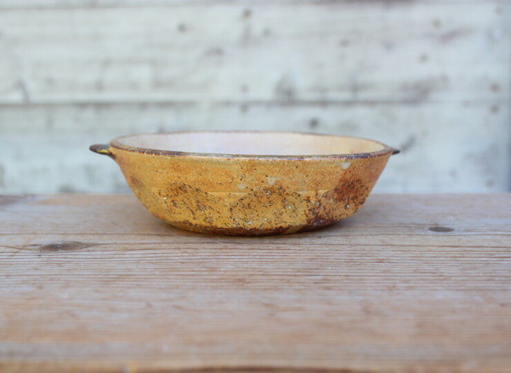 灰釉面取耳鉢Ｌ