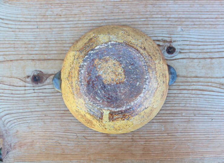 灰釉面取耳鉢Ｌ