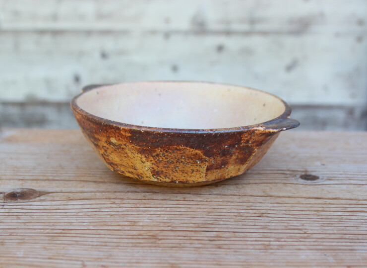 灰釉面取耳鉢Ｏ