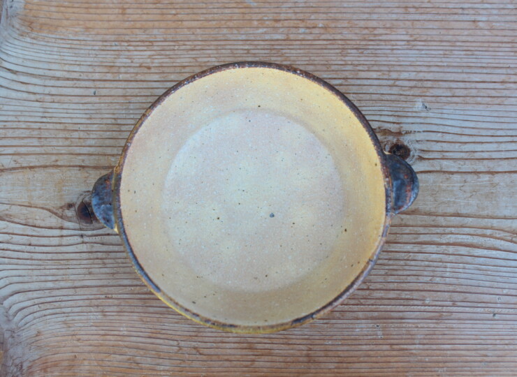 灰釉面取耳鉢Ｏ