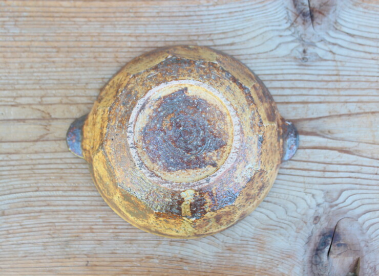 灰釉面取耳鉢Ｏ