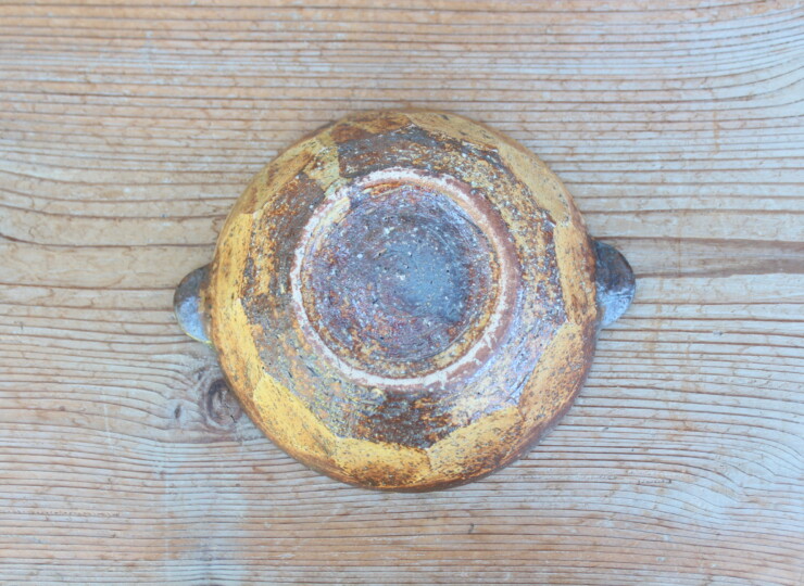 灰釉面取耳鉢Ｆ