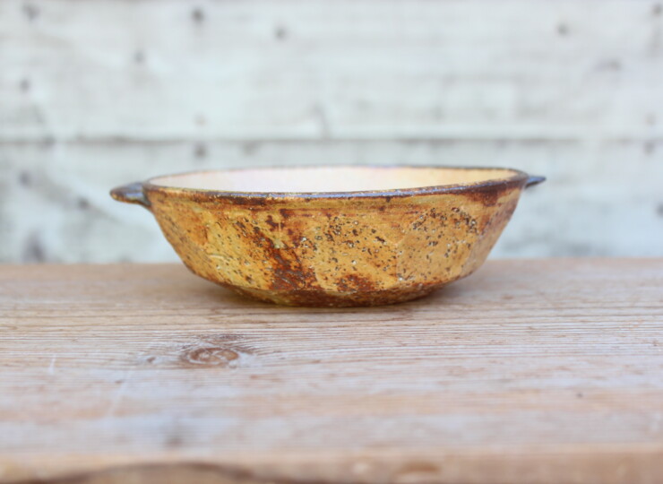 灰釉面取耳鉢Ｉ