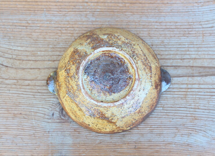 灰釉面取耳鉢Ｉ